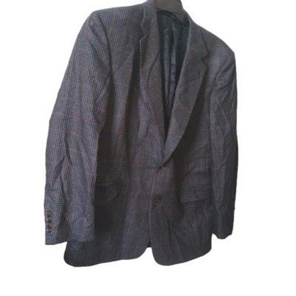 Burberry Mens 42R Charcoal Grey Windowpane Plaid Classic Cut Wool Suit Made USA